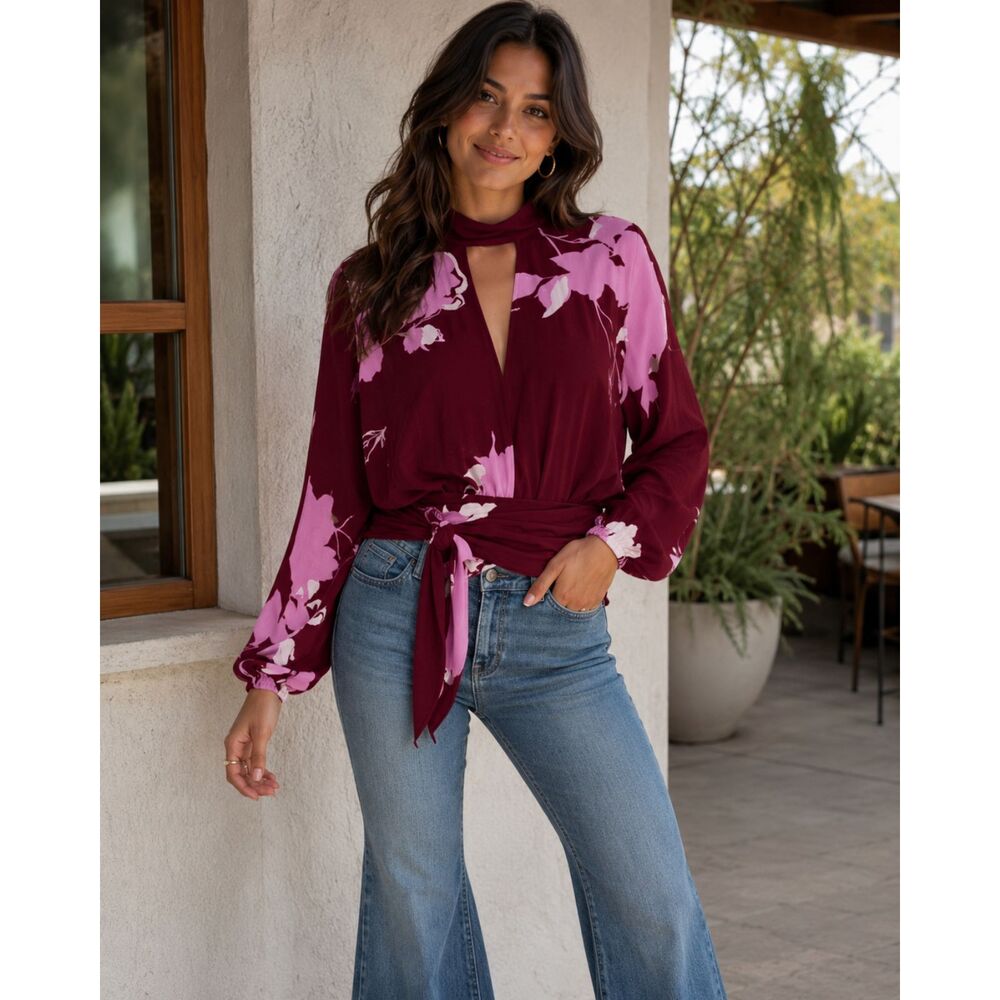 Free People Say You Love Me Blouse In Plum Size Small Floral Dark Romance
